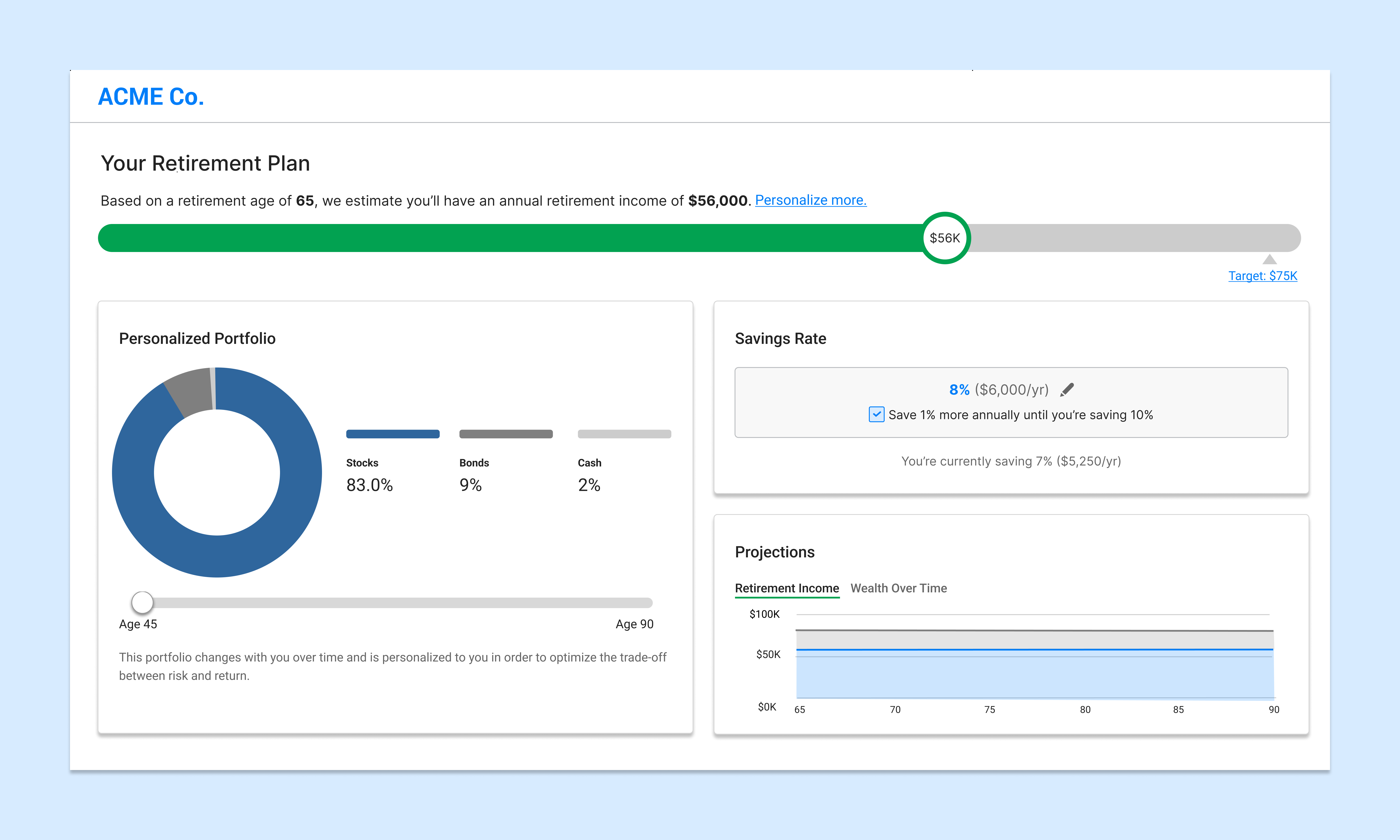 Image of retirement advice dashboard