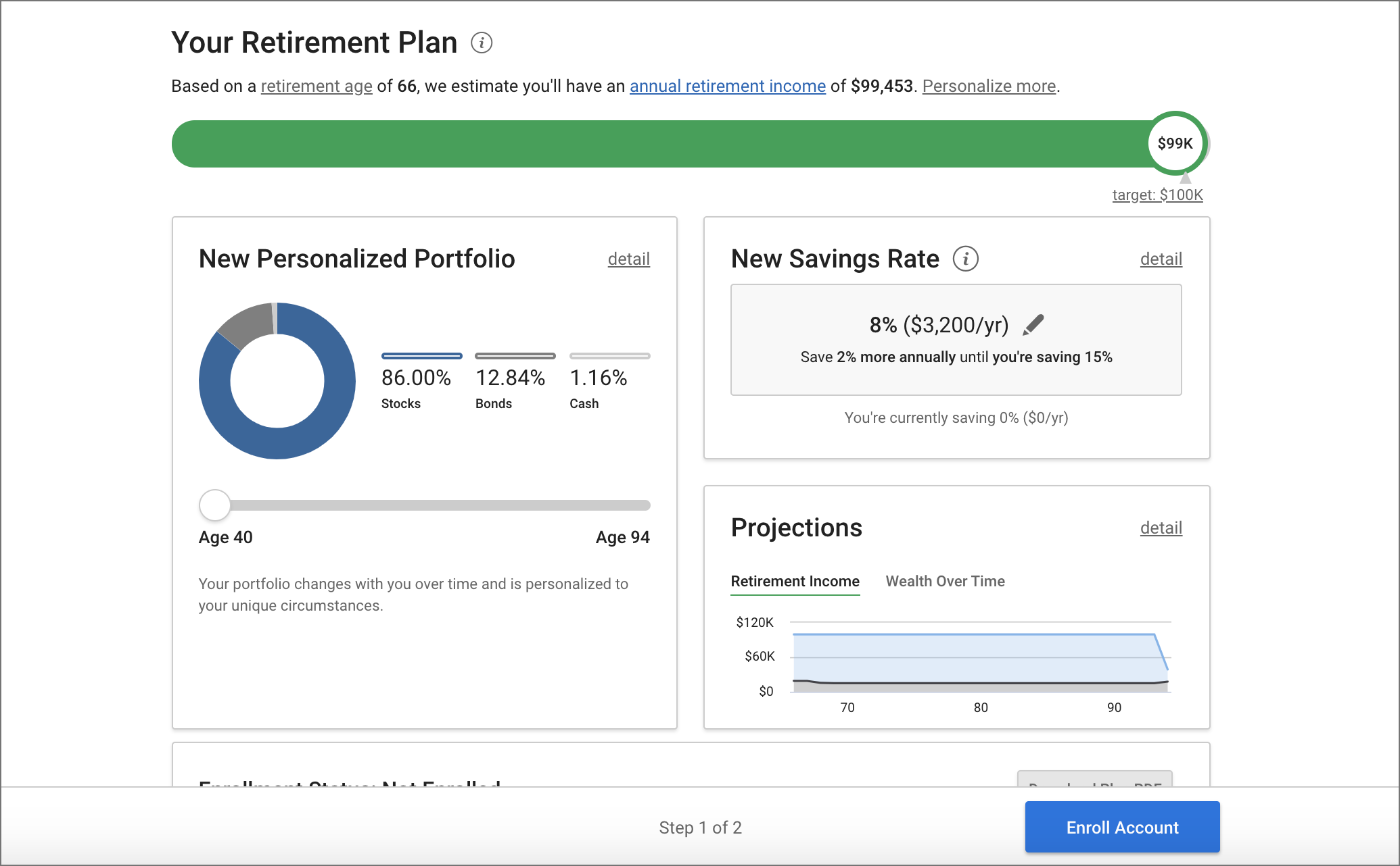 Image of retirement advice dashboard